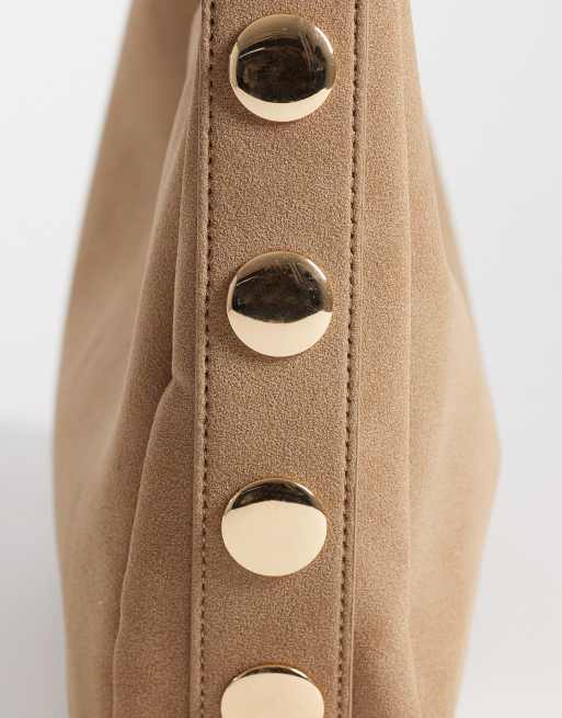 My Accessories – Weiche Schultertasche aus Wildlederimitat in Cremeweiß mit Nietenbesatz , 4 von 4