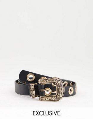My Accessories western eyelet belt with gold hardware