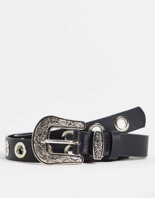 My Accessories - Western riem met oogjes en zilverkleurig beslag