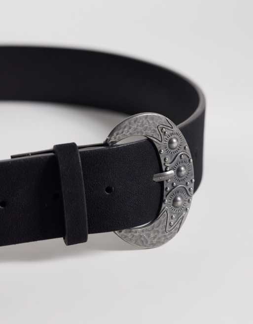 My Accessories - Western riem van imitatiesuède in zwart, 2 van 3