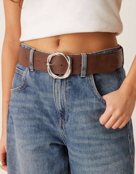 My Accessories wide belt twisted buckle in brown - view 1