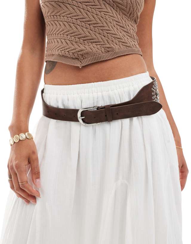 wide brown belt for dress My Accessories with studs in silver and Elevate your wardrobe with Under 39 Inches Miss Selfridge Shirred Halter size:UK 16