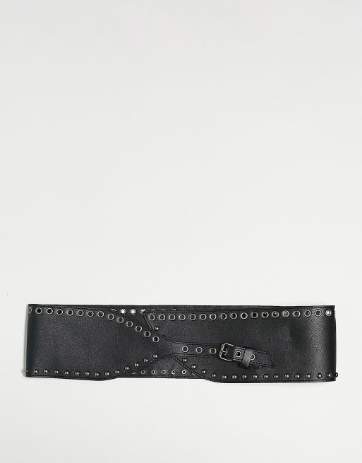 My Accessories wide corset blazer belt with eyelets in black