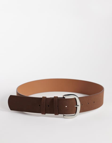 My Accessories wide minimal buckle belt in brown - view 1