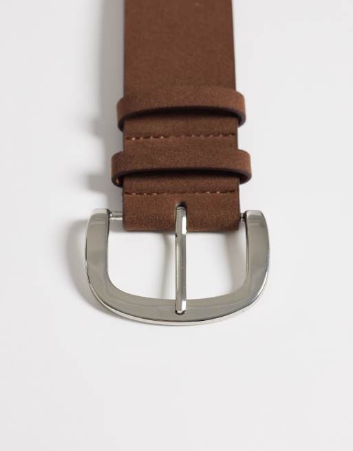 My Accessories wide minimal buckle belt in brown, 3 of 3