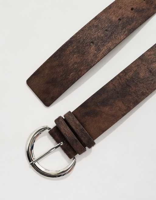 My Accessories wide pony skin belt in brown