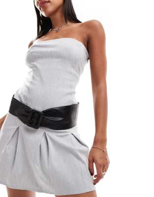 My Accessories wide soft faux leather belt in black