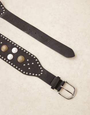 My Accessories Wide Studded Belt In Black