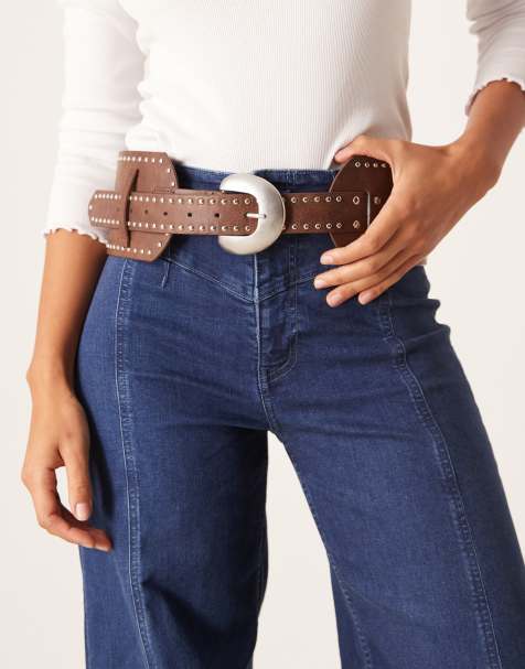 My Accessories wide studded belt in brown - view 1