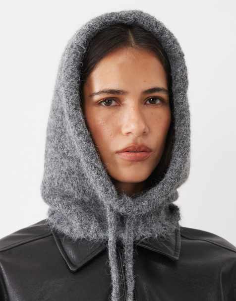 My Accessories wool mix balaclava hoodie in grey knit - view 1