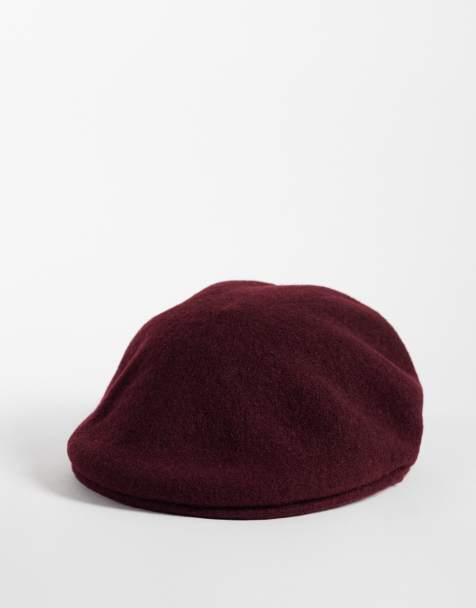 My Accessories wool mix flat cap in dark burgundy - view 1