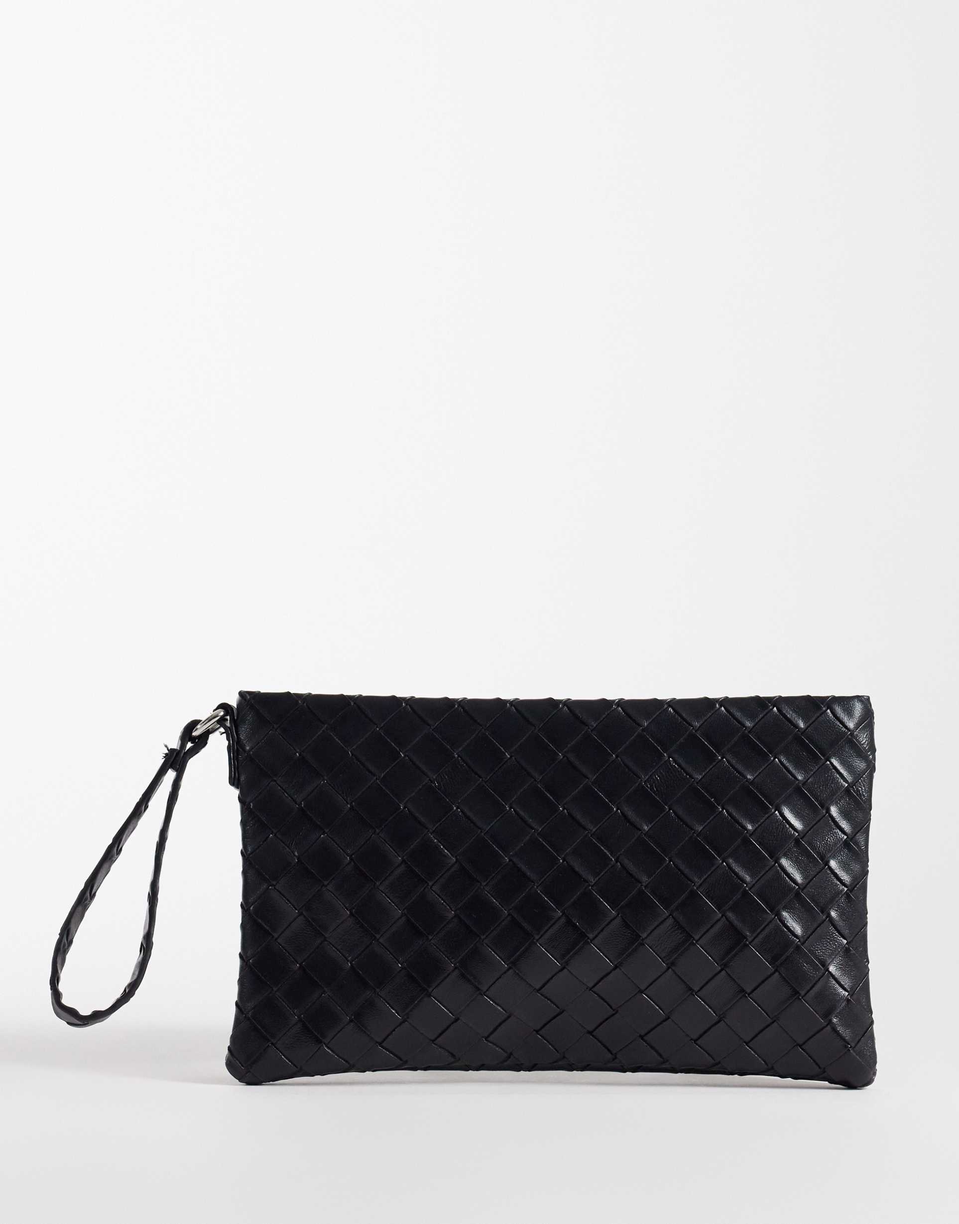 my accessories woven flat clutch bag in black