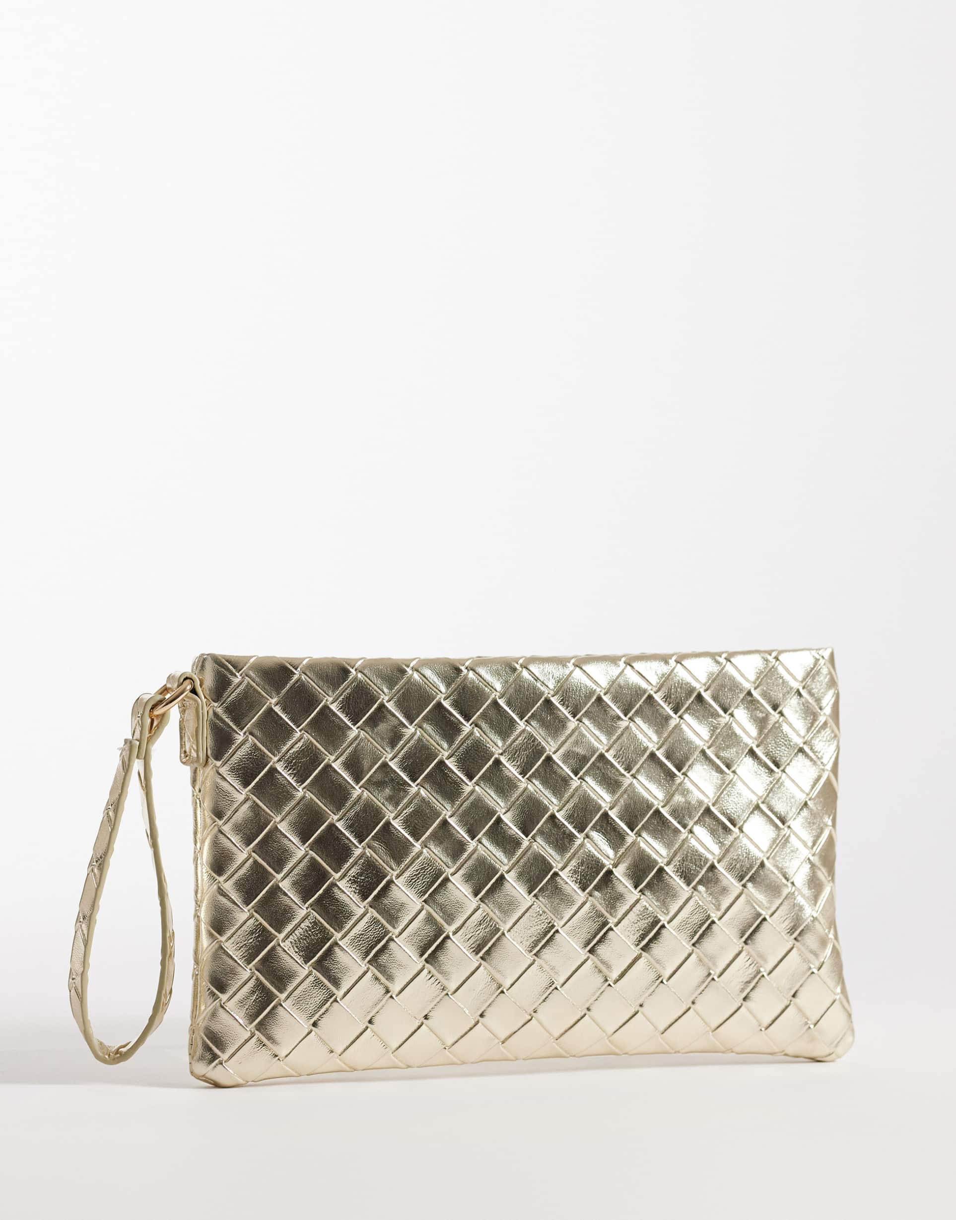 my accessories woven flat clutch bag in gold