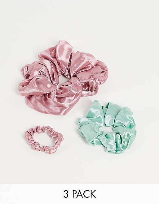 My Accessories x3 pack mixed scrunchies in pink and sage