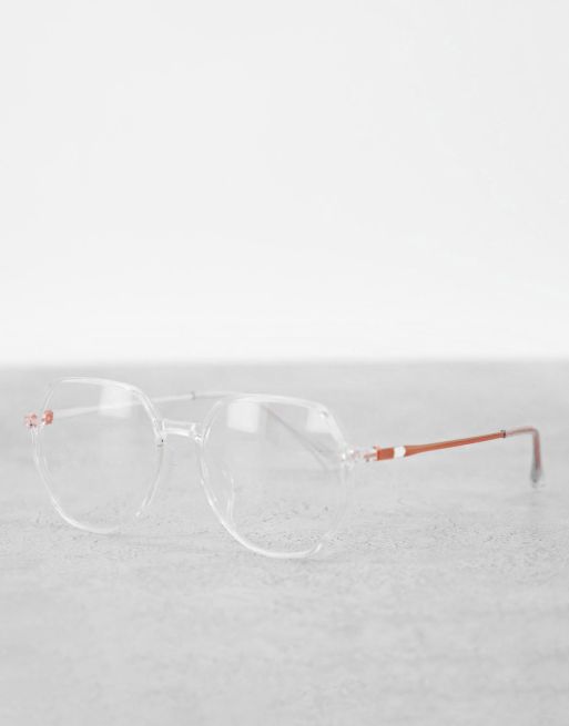 My Accessories - Zeshoekige bril tegen blauw licht met platte bovenkant en doorzichtig montuur