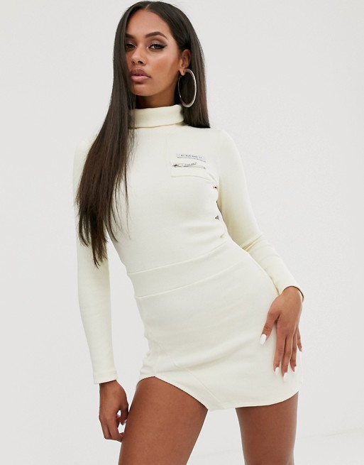 My Mum Made It bodycon dress with front logo and split in rib