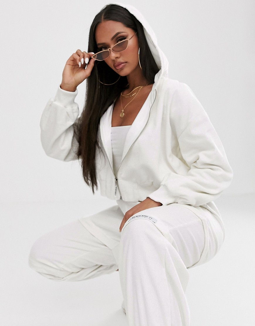 My Mum Made It crop hooded zip jacket in cord co-ord-White