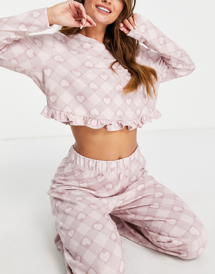 фото Мягкая пижама из топа и брюк с принтом сердечек miss selfridge-розовый цвет
