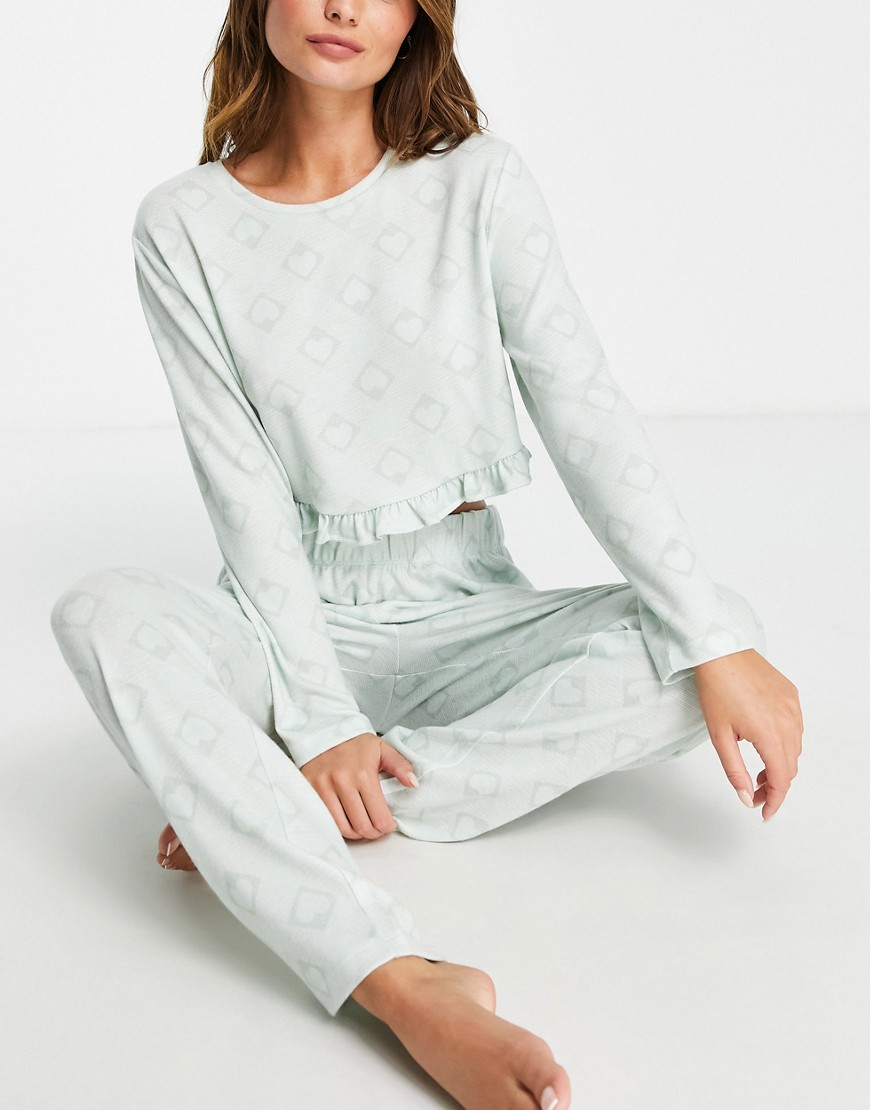 фото Мягкая пижама из топа и брюк с принтом сердечек miss selfridge-зеленый цвет