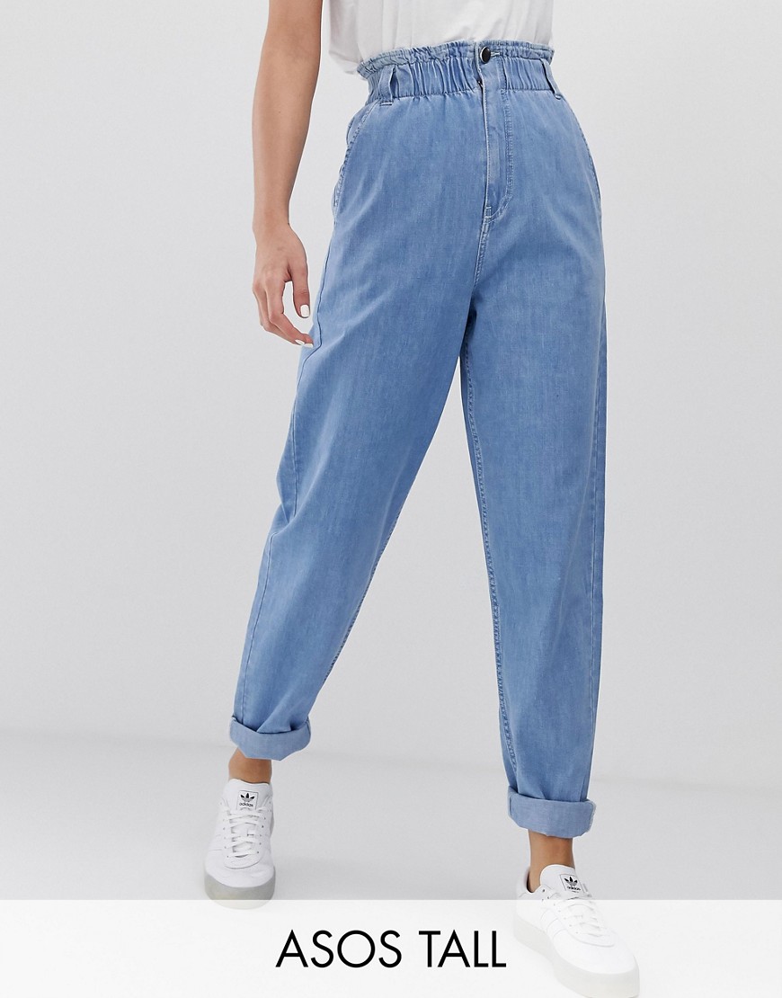 фото Мягкие светлые джинсы с эластичной присборенной талией asos design tall-синий asos tall