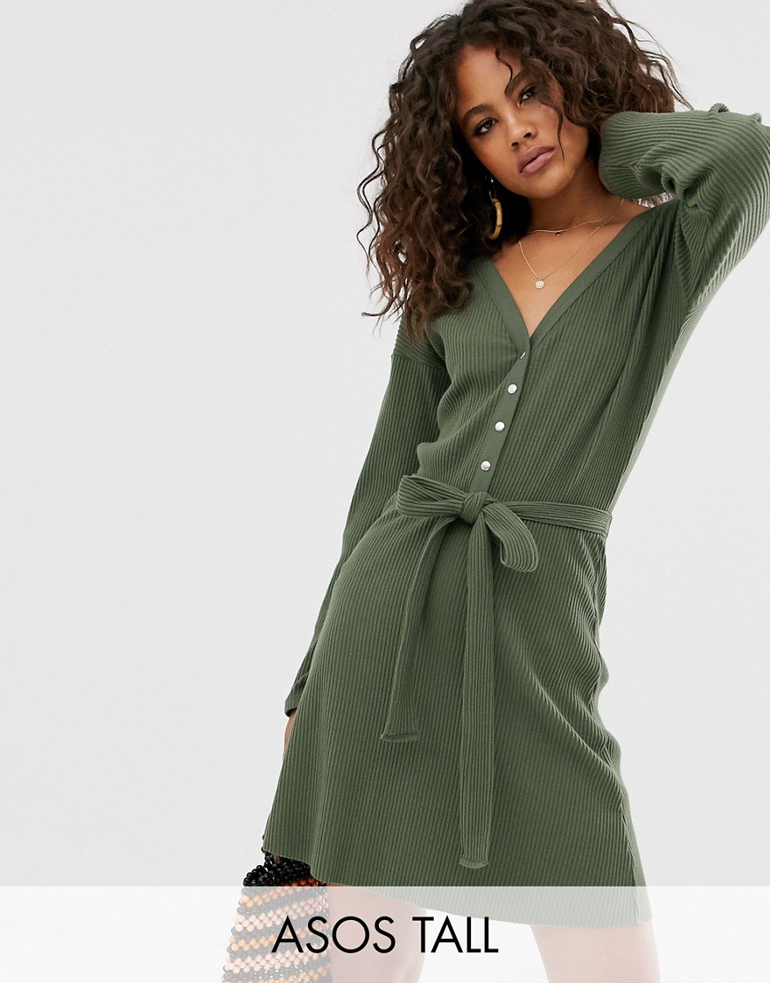 фото Мягкое платье мини в рубчик и со спущенными плечами asos design tall-зеленый asos tall