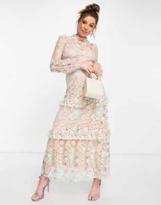 фото Мятно-абрикосовое платье мидакси с украшениями forever u-многоцветный