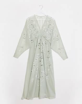 Мятное платье миди с цветочной вышивкой ASOS DESIGN Maternity-Зеленый цвет