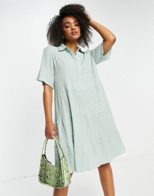 фото Мятное ярусное платье-рубашка мини lola may-зеленый цвет