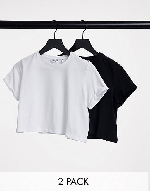 Women NA-KD 2 pack crop top in black and white 