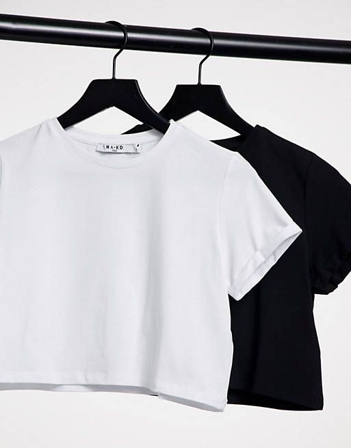 Women NA-KD 2 pack crop top in black and white 