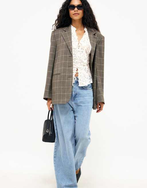 NA-KD Alex Maxi Oversize-Blazer mit Karomuster in Braun, 3 von 5