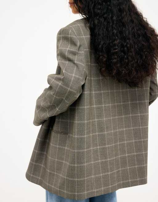 NA-KD Alex maxi oversized checked blazer in brown, 2 of 5