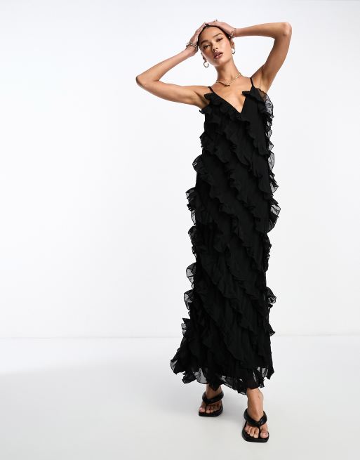 NAKD allover ruffle maxi dress in black ASOS