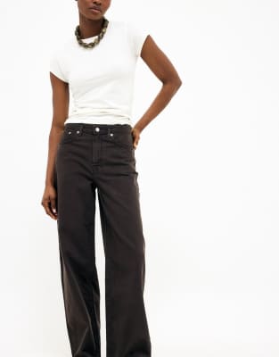 NA-KD Alley high waist wide jeans in brown