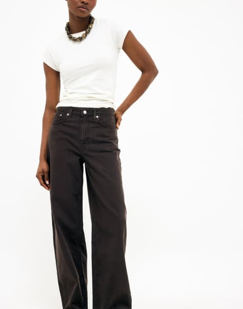 NA-KD Alley high waist wide jeans in brown - view 1