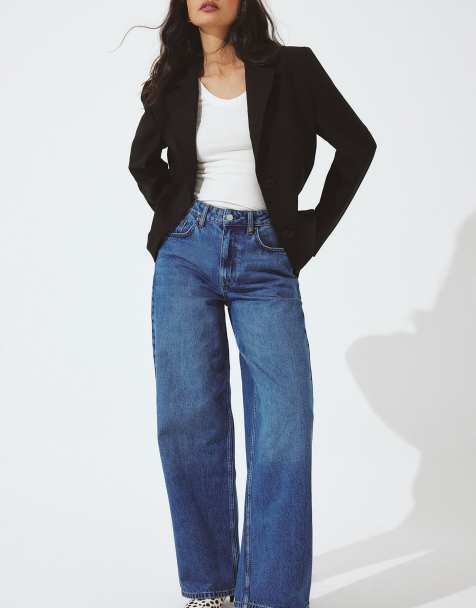 NA-KD Alley high waist wide jeans in mid blue - view 1