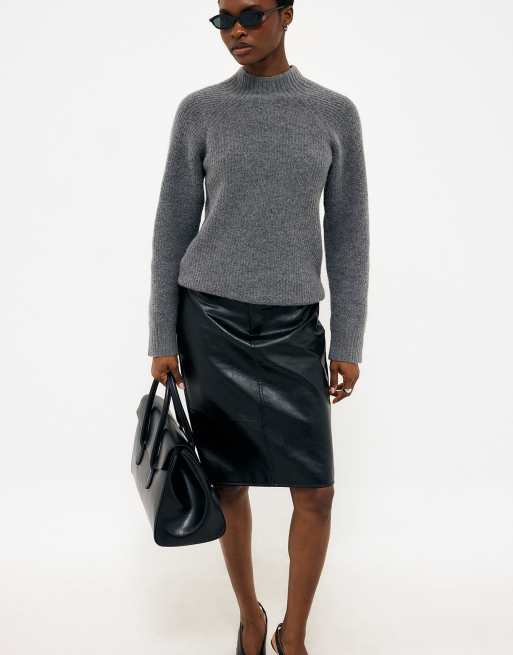 NA-KD Alpaca blend turtle neck knitted sweater in grey melange, 3 of 5