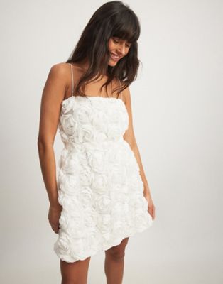 applique flower mini dress in white