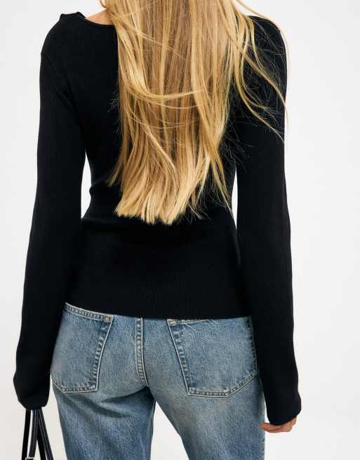 NA-KD Asymmetric buttoned knitted top in black, 2 of 5