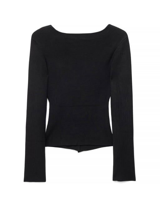 NA-KD Asymmetric buttoned knitted top in black, 5 of 5