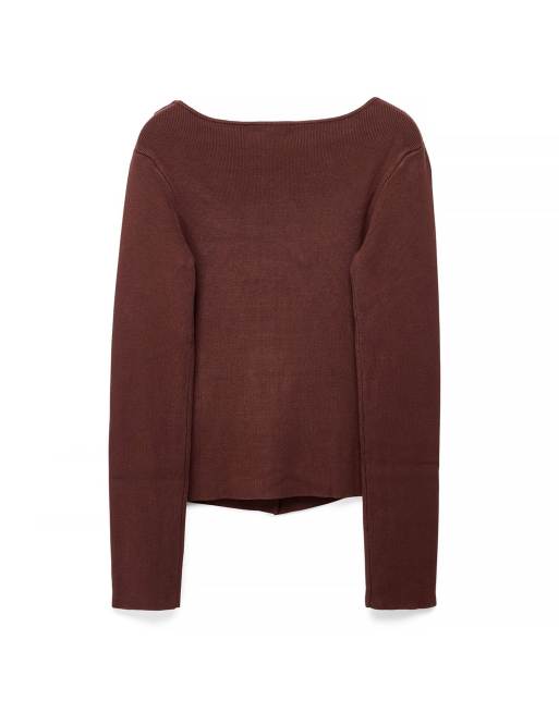 NA-KD Asymmetric buttoned knitted top in brown, 5 of 5