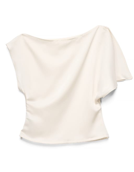 NA-KD Asymmetric slit detail draped top in cream, 4 of 5