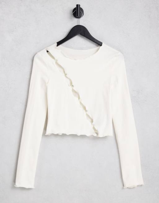 NA-KD - Asymmetrische top van katoen met knopen in crème - CREAM