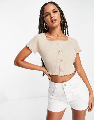 NA-KD baby lock cropped top in light beige - ASOS Price Checker