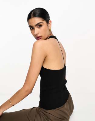 NA-KD back detail fine knit top in black