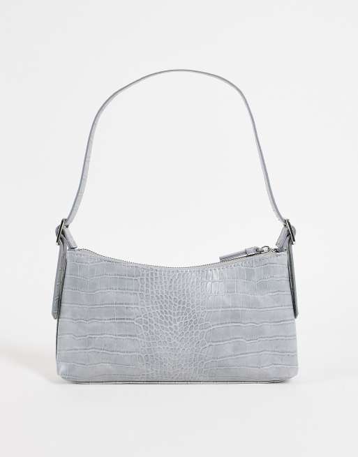 NA-KD – Baguette-Handtasche aus Kroko-Imitat in Staubgrau