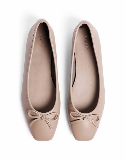 NA-KD - Ballerina's met vierkante neus in taupe, 4 van 4
