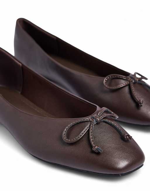 NA-KD - Ballerines à bout carré et nœud - Marron chocolat, 4 de 4