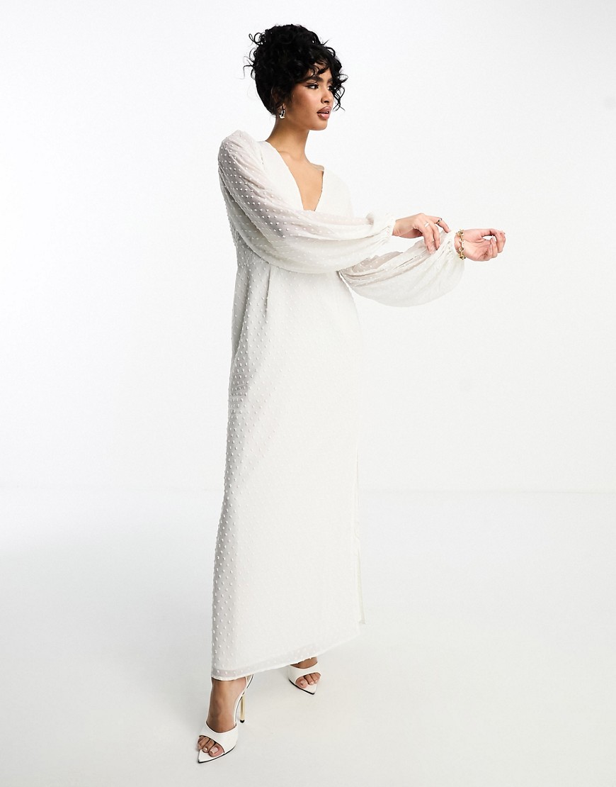 Na-kd Balloon Sleeve Button Front Maxi Dress In Off White