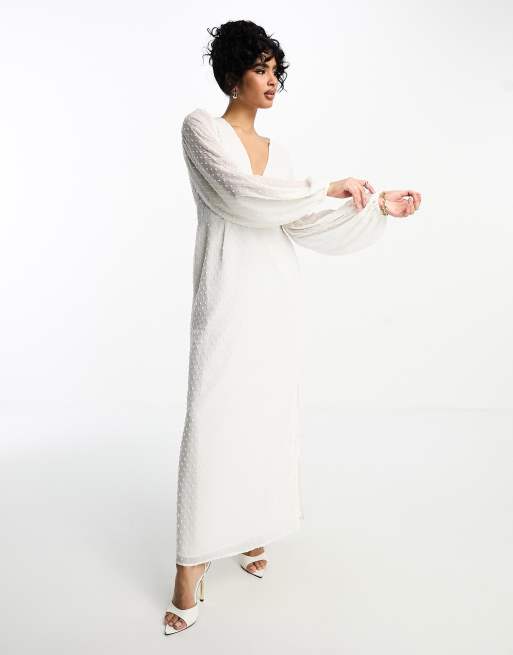 NA-KD balloon sleeve button front maxi dress in off white